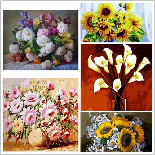 Frame Picture Diy Painting By Numbers Sunflowers Flowers Wall Art Picture By Number Calligraphy & Painting