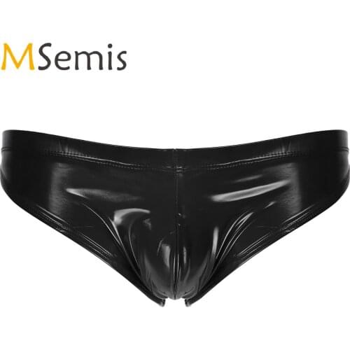 Sexy Gay Underwear Mens Wet Look Patent Leather Underpants Glossy Low Rise Exotic Apparel Briefs Elastic Waistband Panties