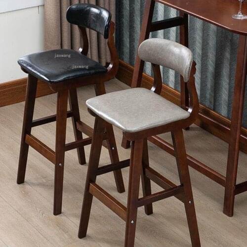 Nordic Solid Wood Bar Stools for Kitchen Restaurant Backrest High-foot Bar Chairs Simple Home Furniture Hotel Pub Table Chairs