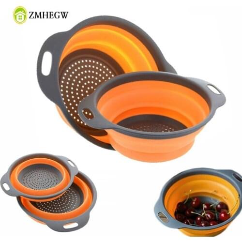 Foldable Silicone Colander Fruit Vegetable Washing Basket Strainer Strainer Collapsible Drainer With Handle Kitchen Tools