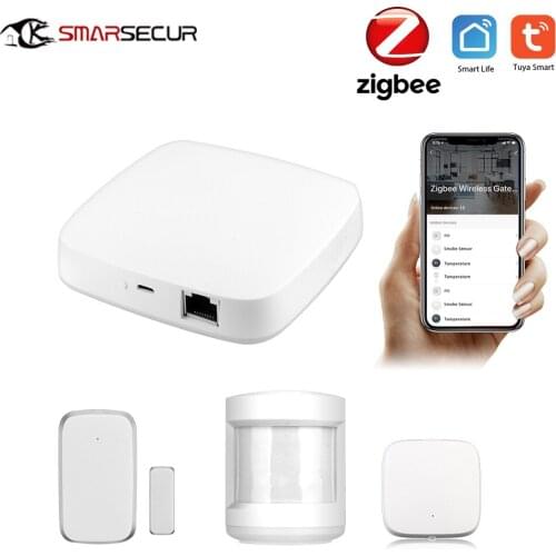 SMARSECUR Tuya Zigbee PIR Sensor Door Sensor Temperature and Humidity Sensor Home Automation Security Kit