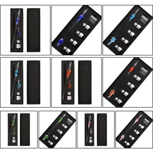 Glass Calligraphy Pen Crystal Glass Dip Ink Pen Set Non-Carbon Ink Signature Pens Writing Tools GK99