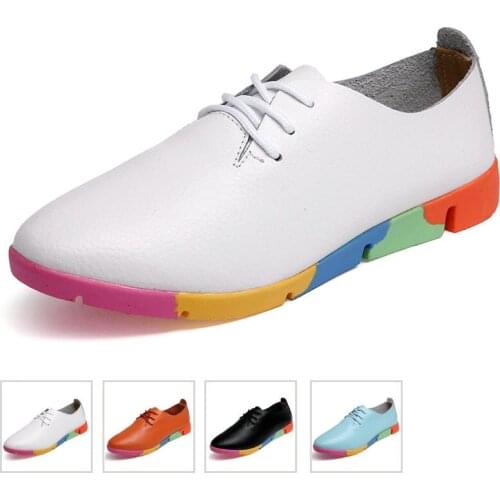 Women flats shoes colored sole female shoes woman loafers cow genuine leather shoes ladies slip on nurse peas women sneakers