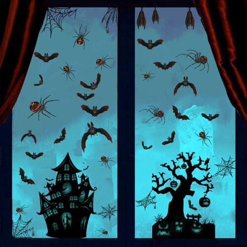 Horror Halloween Window Stickers Spooky Bat castle spider Wall Sticker Haunted House Halloween Decoration For Home Window Cling