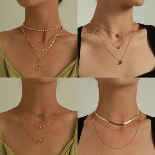 Vintage Multi-layer Chain Necklace For Women Pearl Charm Choker Long Pendant Necklaces Party Jewelry Gift Female Collar 2021