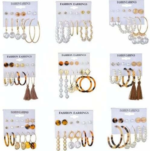 Women Earrings Set Acrylic Pearl Earrings For Women Bohemian Leopard Long Tassel Drop Earrings 2020 New Brincos Fashion Jewelry