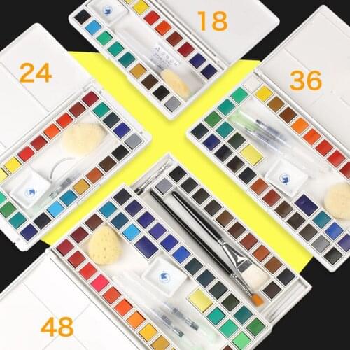 Solid Watercolor Pigment Paint 18/24/36/48 Colors Beginner Transparent Water Color With Free Fountain Brush Pen Art Supplies