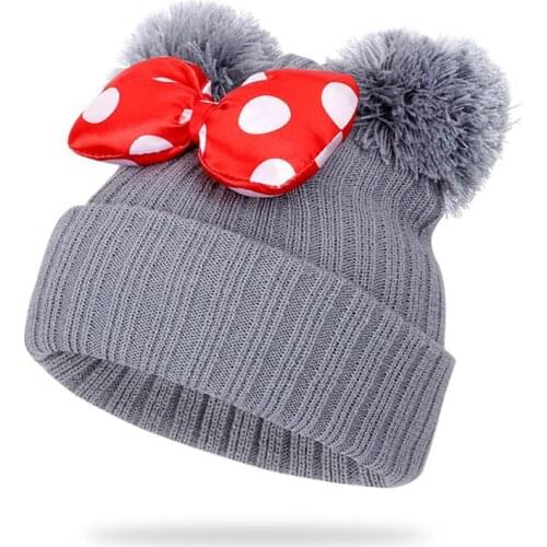 Big Dot Bowknot Baby Hat Cute Kids Girls Pompom Ball Cap Autumn Winter Outdoor Warm Knitted Beanie