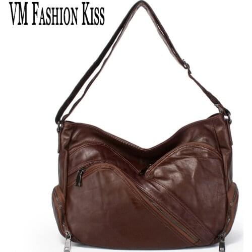 VM FASHION KISS Genuine Leather Large Capacity Multi-pocket Women Handbags Crossbody Messenger Bags Shoulder Brand Package Femme