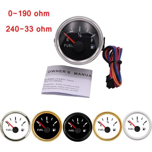 0-190 ohm 240-33 ohm 52mm Fuel Level Gauge Meter E-1/2-F Pointer Digital Boat Fuel Gauge Oil Tank Level Indicator fit Motorcycle