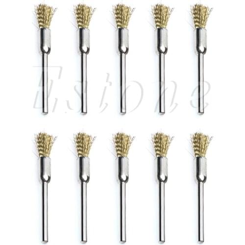 10pc Mini Wire Brush Brushes 3mm x 5mm Brass Cup Wheel for Grinder or Drill L4MF