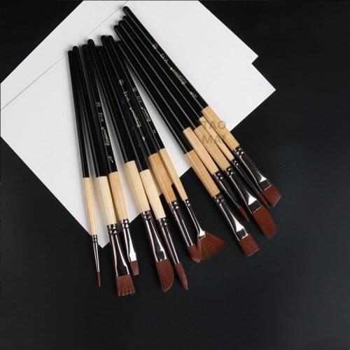 12 Multifunctional Nylon Brushes Fan-shaped Oblique Front Watercolor Brush Set for Oil Painting and Watercolor Painting Supplies