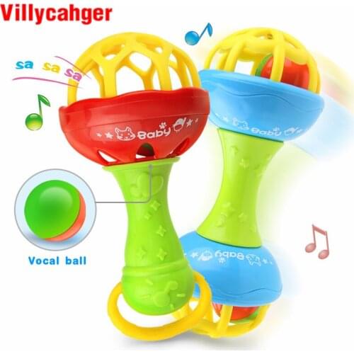2Pcs Baby Rattles Toy Develop Baby Intelligence Grasping Plastic Hand Bell Double Rattle Educational Mobiles Toys Birthday Gift