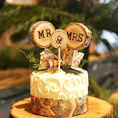 3PCS/pack Wooden Cake Topper MR&MRS Wedding Decoration Creative Wedding Decor Valentines Day Anniversary Cake Topper Set
