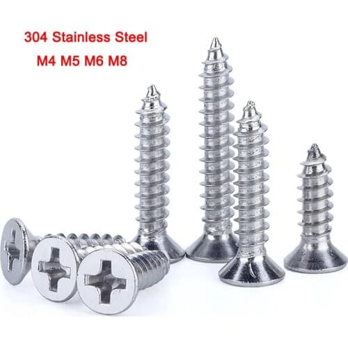 304 Stainless Steel GB846 Flat Head Philips Screws Cross Phillips Countersunk Flat Head Self-tapping Screws M4 M5 M6 M8