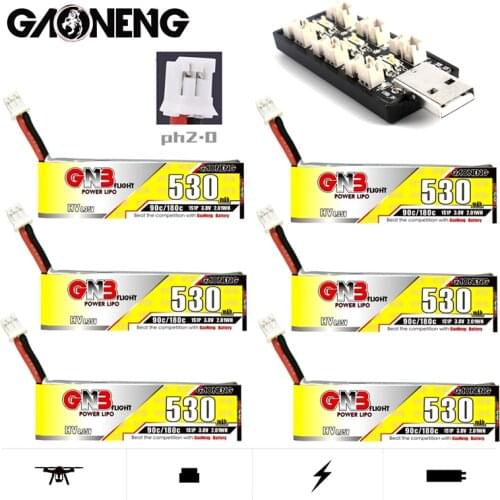 Gaoneng GNB 1S 530mAh 90C/180C 3.8V HV LiPo Battery and Charger For RC Helicopter Quadcopter FPV Racing Drone Parts PH2.0 Plug