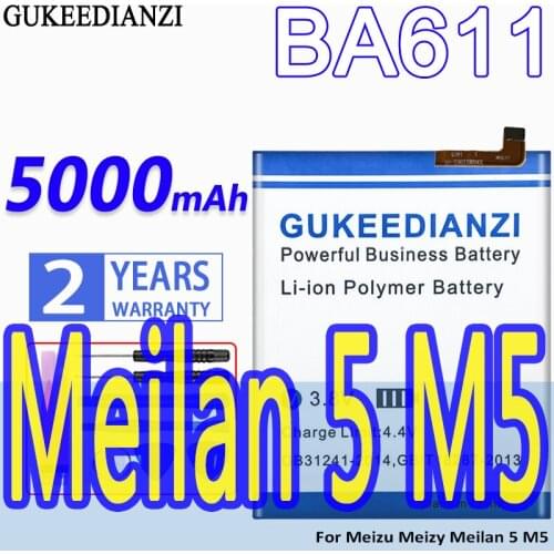 High Capacity GUKEEDIANZI Battery BA611 5000mAh For Meizu Meizy M5 M611H M611Q M611M