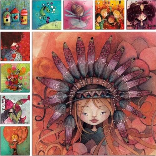 Full Square Diamond painting embroidery Cross stitch cartoon girl beauty birds family sexy lady Round Drill Drawing mosaic L195