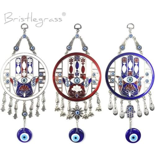 BRISTLEGRASS Turkish Blue Evil Eye Disk Hamsa Hand Flower Wall Hanging Pendant Amulet Lucky Charm Blessing Protection Home Decor
