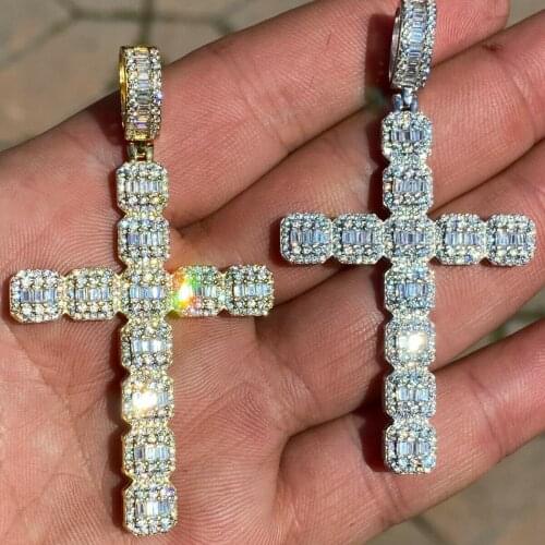 Iced Out Bling Hip Hop Men Boy Classic CZ Cross Pendant Necklace With Rope Tennis Chain Rock Punk Sparking Jewelry