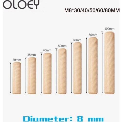 Wooden Dowel M8 Cabinet Drawer Round Fluted Wood Craft Dowel Pins Rods Set Furniture Fitting M8 Length:30mm-80mm Wooden Dowel M8