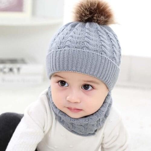 Toddler Hat Girls Boys Winter Warm Knitted Wool Hemming Hat Newborn Baby Beanie Hat Scarf Set 0-2 Year Kids Hat Bonnet Cap