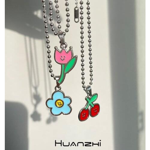 HUANZHI 2021 Colorful Star Butterfly Bear Necklace Titanium Steel Pendants Metal Necklaces for Women Unisex Jewelry Accessories