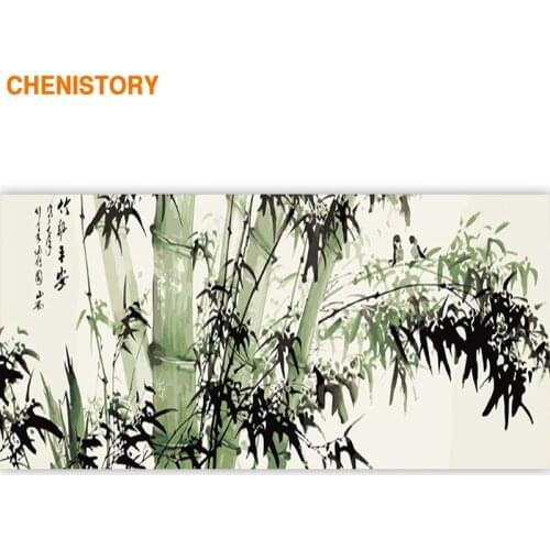 CHENISTORY Frame Bamboo DIY Painting By Number Modern Wall Art Chinese Style Canvas Painting Large Size 60x120cm For Living Room