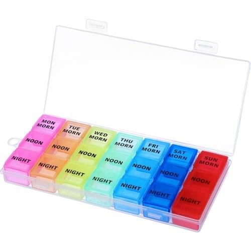 21 Grids Pill Box Weekly Pill Box Colorful Portable Drug Storage Box Pill Organizers for Outing Business Travel Medicine Boxes