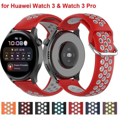 Red Silicone Watch Strap for Huawei Watch 3 & Huawei Watch 3 Pro Band Wristband Correa GT2 GT 2 46mm Strap with Metal Buckle