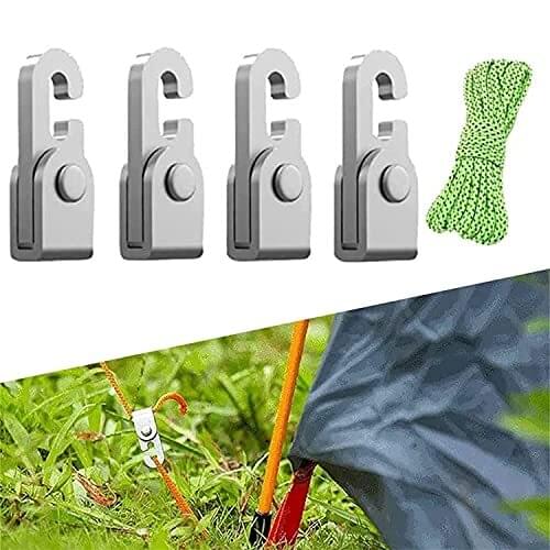 Automatic Lock Hook Self-locking Free Knot Easy Tighten Rope Kit For Camping Tent Accessories 4pcs Hooks with 1pc 6m Rope