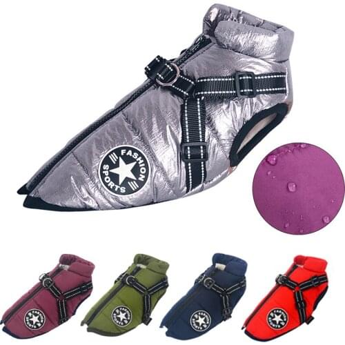 Large Pet Dog Jacket With Harness Winter Warm Dog Clothes For Labrador Waterproof Big Dog Coat Chihuahua French Bulldog Outfits