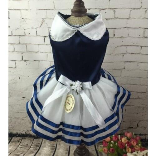 Pet dress dog summer clothing dog shirt pet dog navy dress with flower bow pet skirt dog summer dress XS-XL pet supplier