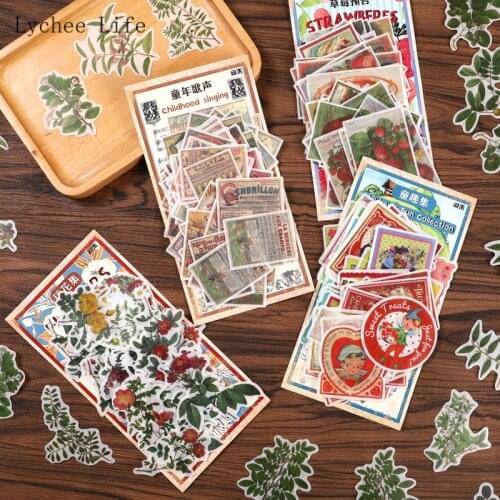 Lychee Life 60Pcs Retro Scrapbook Flower Plants Decorative Paper Stickers For Notebook Planner Scrapbooking DIY Paper Sticker