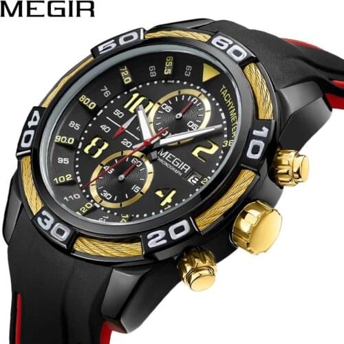 MEGIR 2021 New Multifunction Military Running Second Chronograph Silicone Sports Waterproof Watches Male Relogio Masculino 2045G