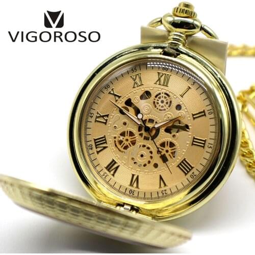 Gold Steel Steampunk Skeleton Mechanical Pocket Watch Men Antique Luxury Brand Necklace Pocket & Fob Watches Chain Male Clock