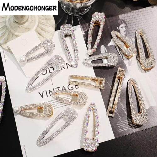 Fashion Hot Selling Hair Clips Super Flash Hairpins Full Rhinestone Pearl Barrettes For Women Girl Temperament Hair Accessories