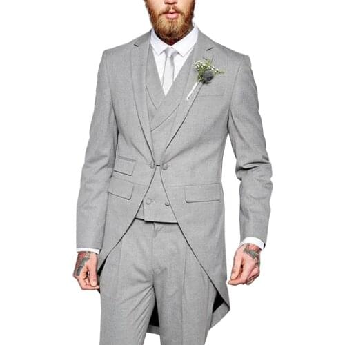 Mens Suits 3 Pieces Grey/Blue/Black Suit Business Groom Jacket Tuxedos For Wedding Prom Evening(Blazer+Vest+Pants)