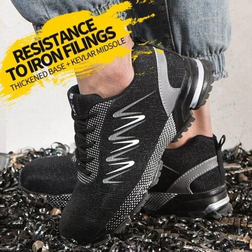 ZEEKSON Breathable Safety Shoes Mens Work Shoes Mesh Anti-smashing Protective Safety Shoes Outdoor Hiking Non-slip Women Shoes