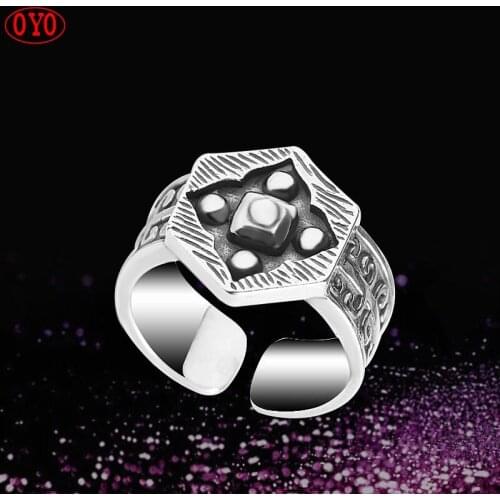 Real s925S925 silver jewelry mens open old nine door ring