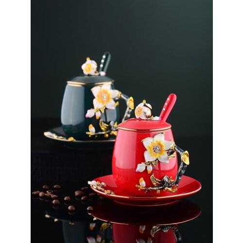 Handmade cup saucer with lid set High-grade Coffee Cup Saucer Set retro coffee mug Ceramic tea cup sets afternoon tea Cups