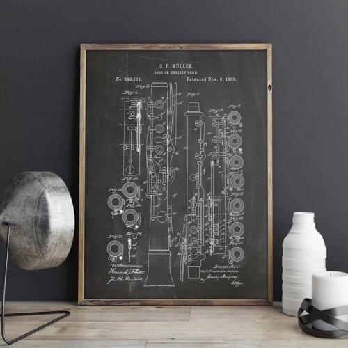 Oboe Instrument Patent Orchestra Wall Poster Print Music Room Decor Vintage Blueprint Canvas Painting Music Gift idea Decoration