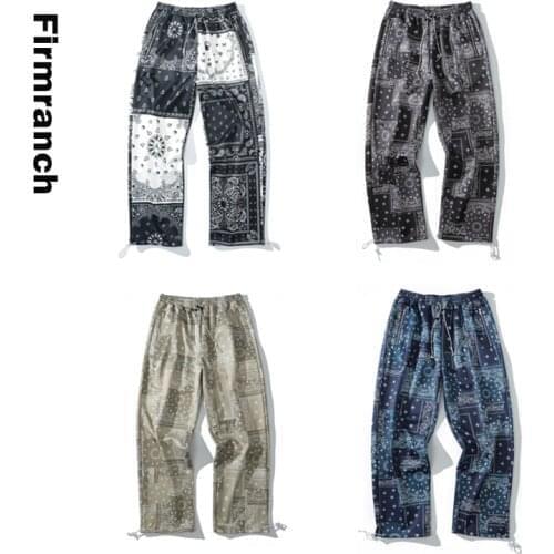 Firmranch New 2021 Paisley Print High Street Sportpants Men Sweatpants Black Loose Sport Casual Legging Pants Ins Women Trouser