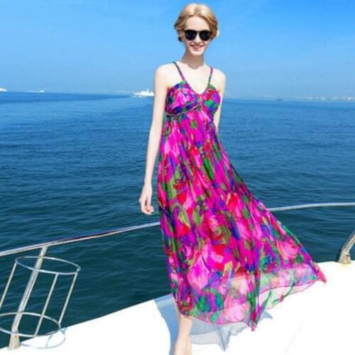 New Silk Dressing Gown Women Natural Silk High Quality Holiday Beach dress Elegent Rose Print dresses girl Free Shipping