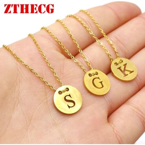 New Trend Name Initial Letter Pendant Necklace Statement Stainless Steel Chain Choker for Women Small Charm Jewelry Gifts