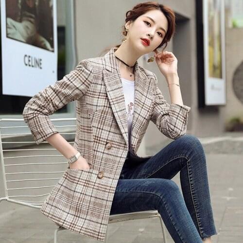 New Style for Autumn and Winter Plaid Suit Jacket Womens Mid-Length Stylish British-Style Casual Retro Graceful Top Blazer