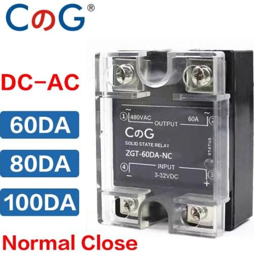 CG 60A 80A 100A DA NC Normally Closed SSR Single Phase DC Control AC Heat Sink SSR-60DA 80DA 100DA NC Solid State Relay
