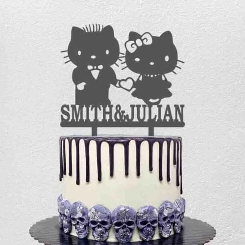 Personalized Cartoon Wedding Cake Topper Custom Bride and Grooms Name Carton Kitty Cat Topper For Wedding Party Cake Decoration