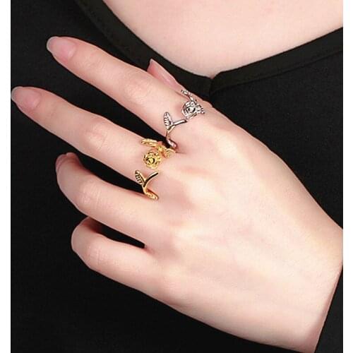 Rose Flower Alloy Ring INS Vinatge Open Index Finger Rings Adjustable Leaves Retro Net Red Couple Ring Hand Jewelry Accessories