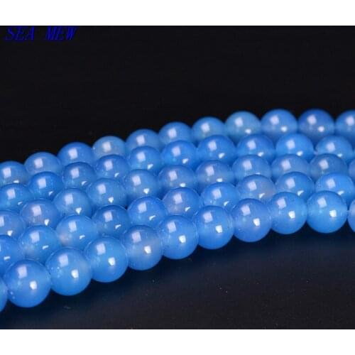 SEA MEW 6mm/8mm/10mm Blue Glass Stone Round Hole Beads Spacers Beads Loose Bead For Jewelry Making 267bz